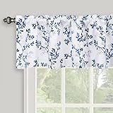 Inselnwald Navy Blue Valance for Windows, Watercolor Botanical Flowers Leaves Printed, Rod Pocket Window Treatments Navy and White Valances for Kitchen Cafe Living Bathroom 52 Inch by 14 Inch