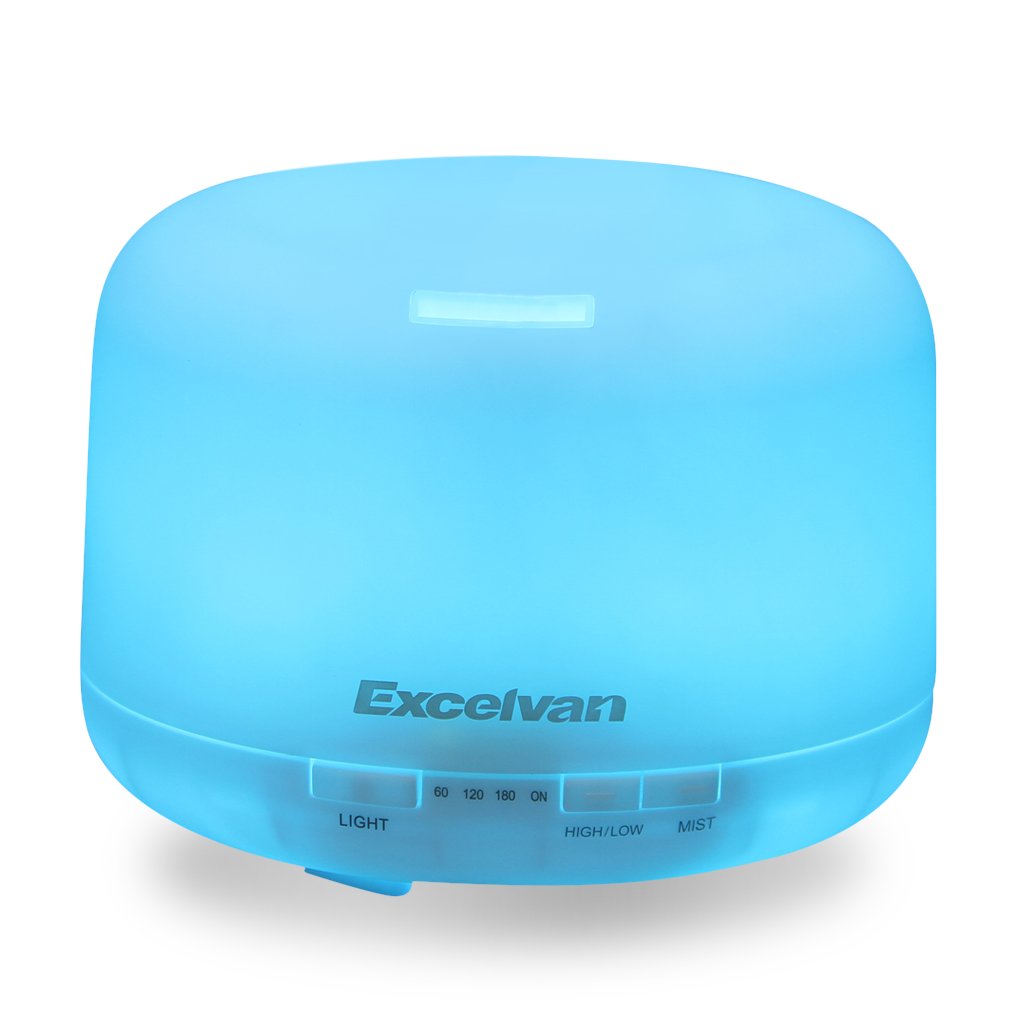 Excelvan 500ML Oil Aroma Diffuser Ultrasonic Cool Mist Humidifier LED Color Changing Lamp Light Ionizer Waterless-Auto Shut off White