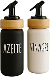 Galheteiro de Vidro 220ml com Tampa de Bambu – Conjunto Azeite e Vinagre Hauskraft Doha | 2 Peças com Vedação e Design Elegante
