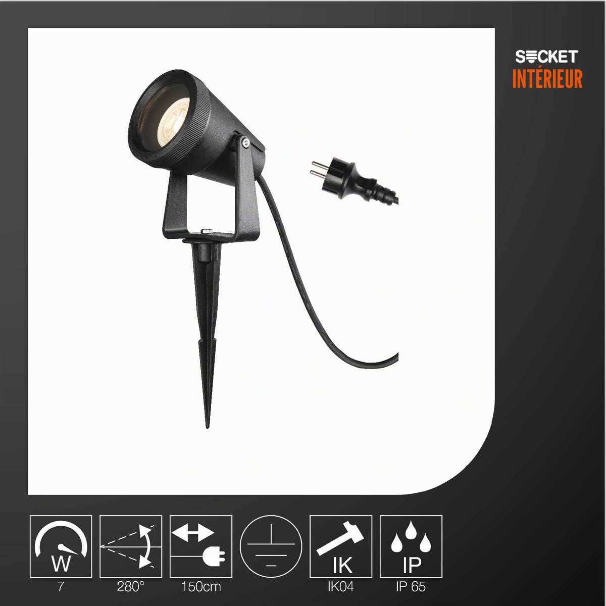 SLV 1004757 Samrina SP Single QPAR51 Lampe Jardin, terrasse, Plantes, chemins, Bassin, éclairage extérieur LED, GU10 IP65 7 W Noir, Plastique
