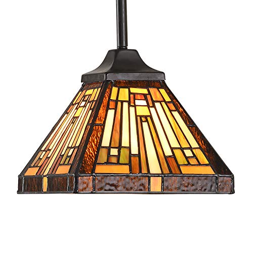 New Product Artzone Tiffany Pendant Light Fixtures W8 Inch Handmade Mission Stained Glass Hanging Lamp for Kitchen Island Dining Table