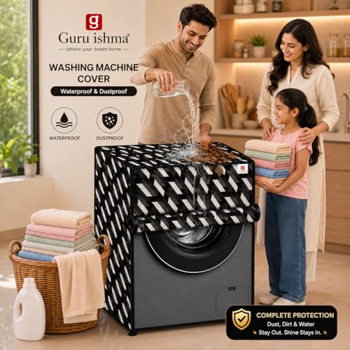 Image of Front Load Fully Automatic Washing Machine Cover for 6.5kg to 8kg | Waterproof & Dustproof Polyester Cover with Zip Closure | Suitable with Samsung, IFB, LG, Bosch & More (61 x 61 x 87 cm)