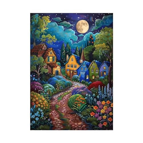 Peinture abstraite scène de nuit de ville sur toile de qualité 60x80cm
