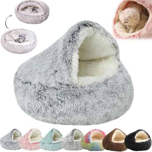 Lapcatz Nest Bed, Dogegis Dog Bed, Dogegis Covered Cat Bed, Cozynook Plush Pet Round Bed, Cat Beds for Indoor Cats Cave & Calming Dog Beds, Anti-Slip Washable Fluffy Dog Bed (Medium-20in,Grey)