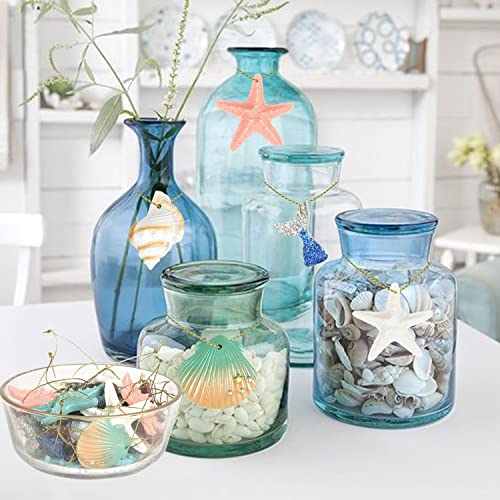 Lomimos 36Pcs Christmas Ocean Themed Ornament,Colorful Summer Resin Pencil Finger With Rope,Assorted Beach Seashell Starfish Seahorse Nautical Hanging Decor For Wedding Birthday Party Craft #TOP3