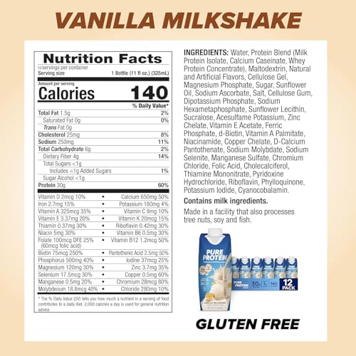Image of Pure Protein Protein Shake, 30g Complete Protein, Ready to Drink and Keto-Friendly, Vitamins A, C, D, and E plus Zinc to Support Immune Health, 11oz Bottles, 12 Pack, Variety Pack