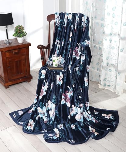 Image of Ultra Soft Flannel Printed Double Blanket 220x240 cm | 200 GSM Warm & Cozy All Season AC Blanket for Winter| Duvet /Quilt Throw for Bedroom & Living Room- Blue & White