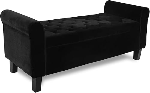 ECOMEX Banco de almacenamiento para el extremo de la cama, banco de terciopelo para dormitorio con almacenamiento, banco de ventana con brazo