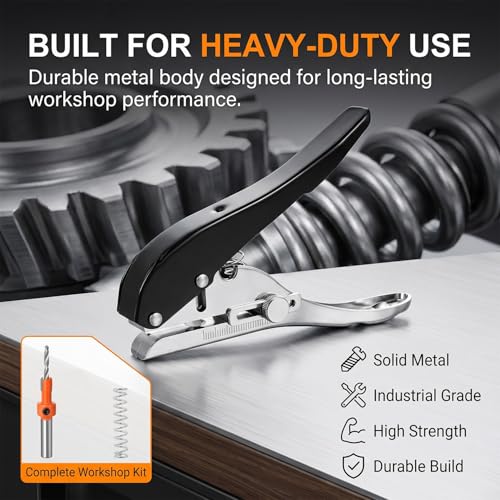 Image of 10mm Metal Hole Punch | Heavy Duty Single Hole Punch with 25-30 Adjustable Depth & Visual Alignment| Spring Loaded Precision Punch Tool for Woodworking, PVC, Plastic Sheets & Office Use
