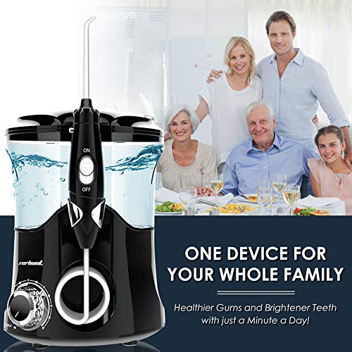Dental Water Flosser Teeth Cleaner - Zerhunt High Frequency Pulsed Water Flosser Electric Oral Irrigator With 7 Interchangeable Nozzles For Braces, Implants, Bridges, 600Ml Large Capacity Black #TOP5