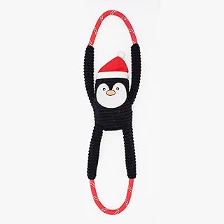 ZippyPaws RopeTugz Christmas Dog Toy - Plush Squeaky Holiday Dog Gifts for Small & Medium Puppy Dogs, Interactive Hide & Seek Stocking Stuffers for Pets - Penguin