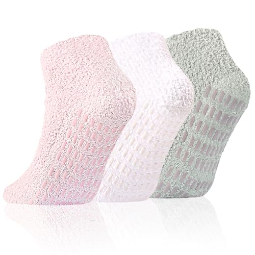 Image of Slipper Socks Women Short Fuzzy Socks with Grips Men Warm Winter Non Slip Home Cozy Hospital Grip Ankle Sock