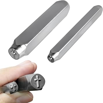 SELMAIDY 2 Pcs Cross Metal Stamps 3mm & 6mm, Metal Punch Stamping Tools for Key Marking, Jewelry Making and Craft Decoration