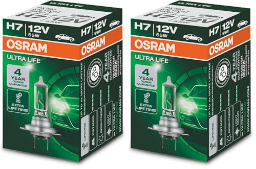 OSRAM ULTRA LIFE H7, lámpara para faros halógena, 64210ULT, automóvil de 12 V, estuche (1 unidad) (Paquete de 2)