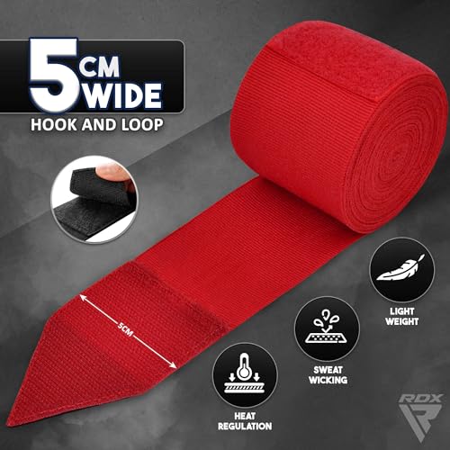 Image of RDX Boxing Hand Wraps 4.5M / 180 Inches - Mexican Style Semi-Elastic MMA Inner Gloves - Wrist Support for Muay Thai, Kickboxing, BJJ, Karate - Thumb Loop & Hook and Loop Closure - Cotton & Nylon Blend