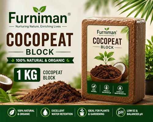 Image of 1 Kg Cocopeat Block Brick - 100% Natural Organic Growing Medium, High Water Retention Soil Conditioner for Gardening, Indoor Plants, Seed Starting, Hydroponics & Nursery Use