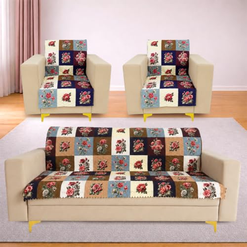 Image of Homerz Premium Printed Quilted Velvet Sofa Slip Cover Protector, Sofa Mat, Exact Size, Antislip Cover (Milan, 5 (3+1+1) Seater, Full)