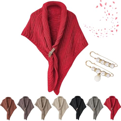 Knitted Triangle Shawl with Leather Buckle，Fall Winter Fashion Casual Multifunctional Triangle Shawl for Women