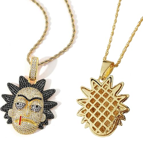 Rick Pendant Necklace Character Micro-encrusted Zircon Hip Hop Crazy Rick Chain Necklace3