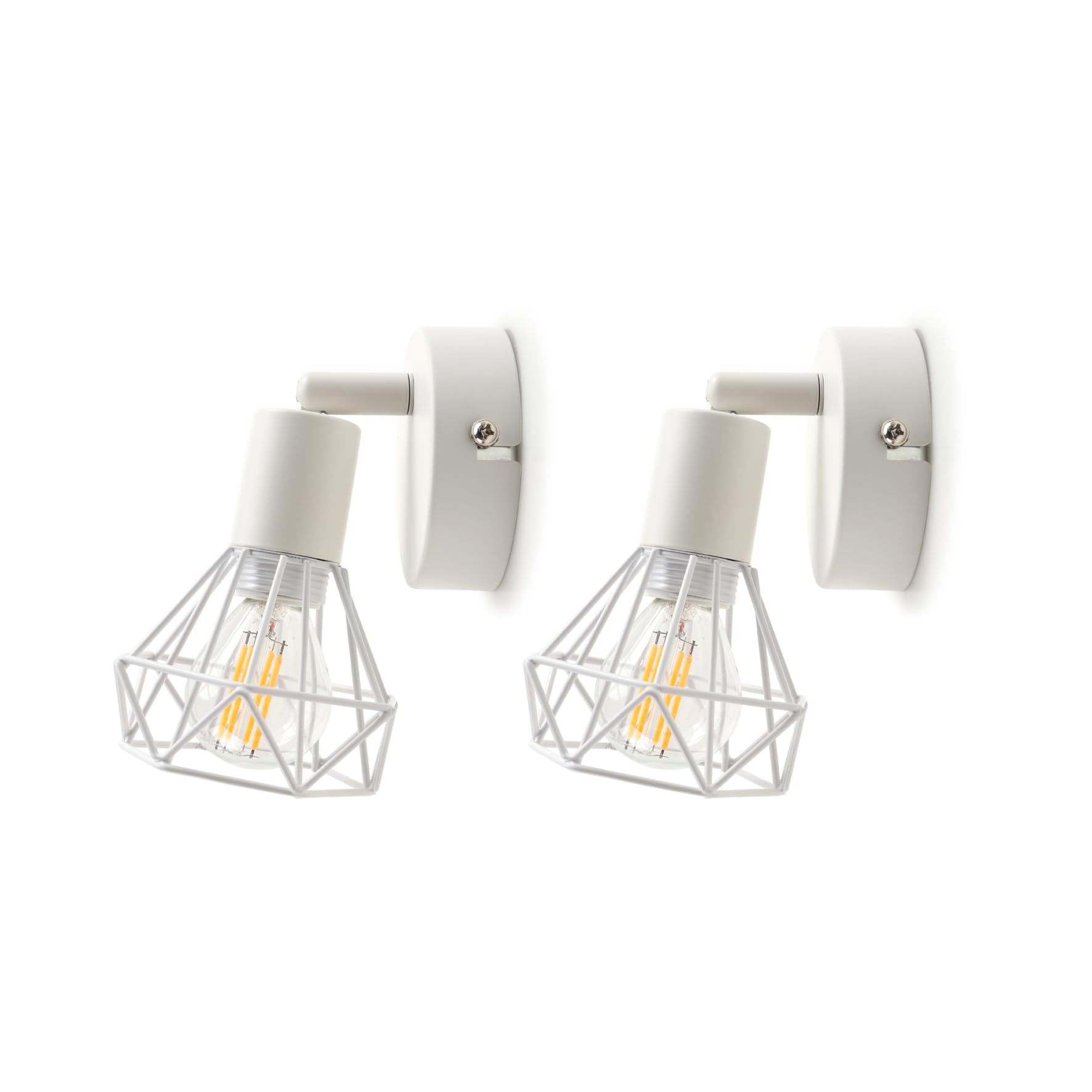 da LIGHT Wandleuchte Innen Weiß 2 Stück, E14 Wandlampe Vintage, Metal Wandspot Industrial, Nachttischlampe Wand für Flur Eingang Schlafzimmer Wohnzimmer (Ohne Leuchtmittel)