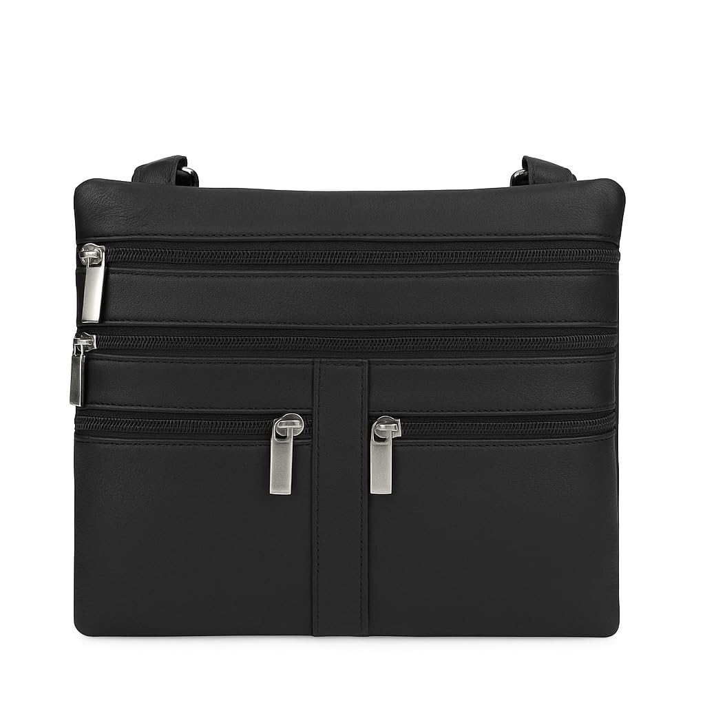 Soft Leather Cross Body Bag Purse Shoulder Bag 5 Pocket Organizer Micro HandbagTravel Wallet 7 colors Black