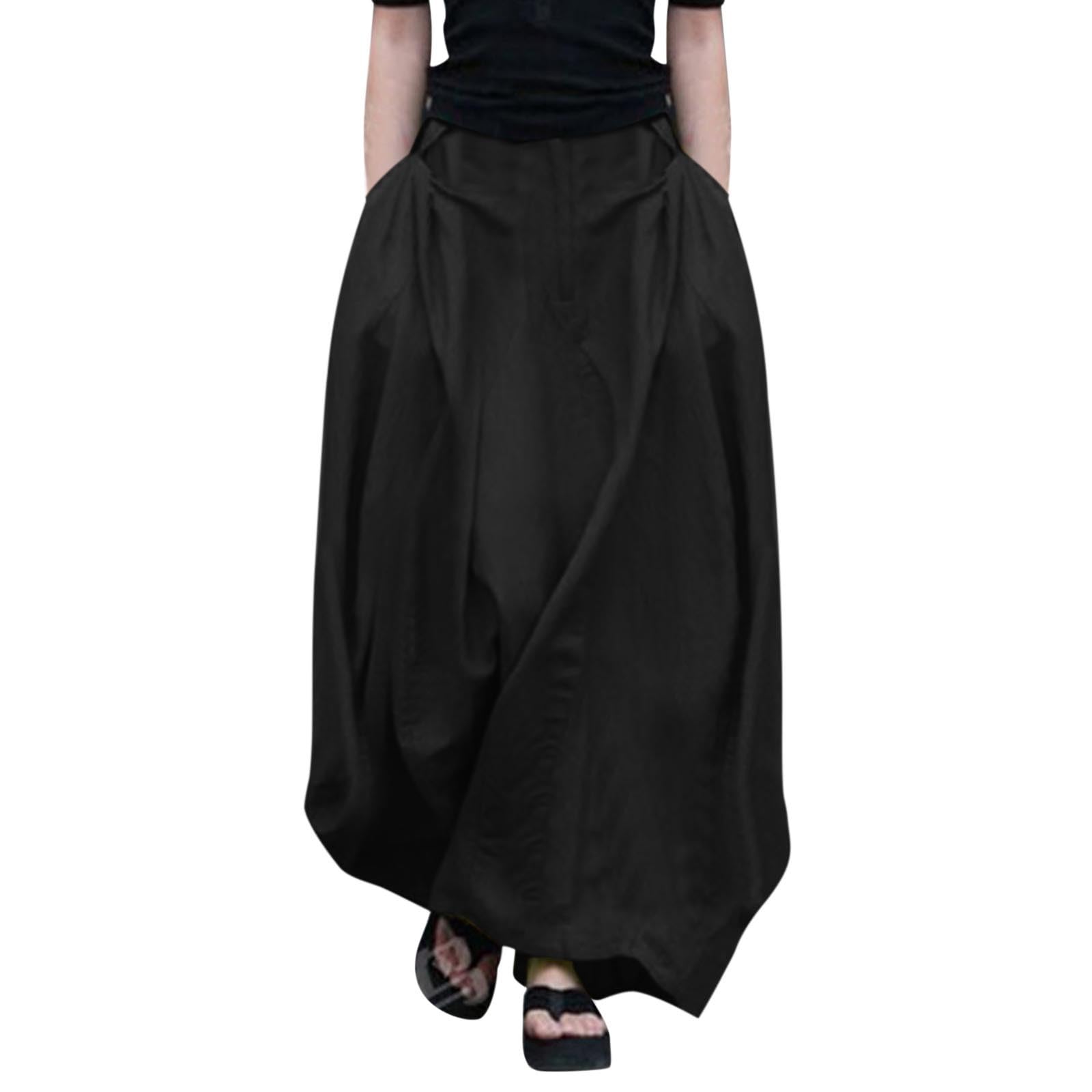 Women Maxi Skirt Long Flowy High Waisted Skirts with Pockets Plus Size Dressy Casual Elastic Waist A-Line Skirts