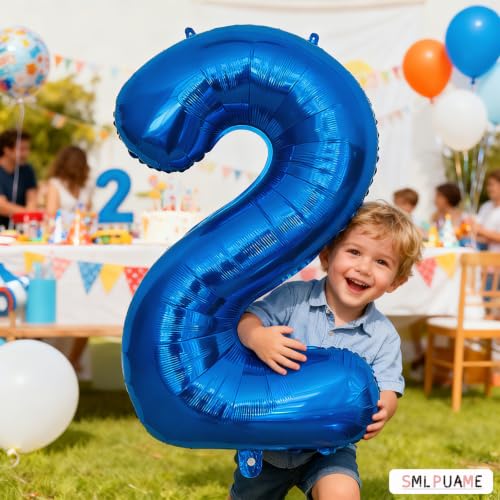 Image of 40 Inch Blue Number 2 Balloon, 2nd Birthday Decoration Boys Girls