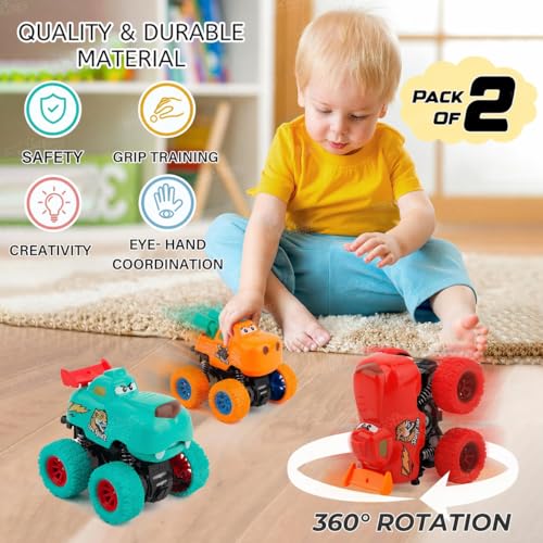 Image of Zest 4 Toyz Monster Truck 4WD Friction Powered Toy | 360 Stunt Car | Pullback Action Durable High-Density Alloy Plastic | Educational Gift Toys for Boys Girls 3-7 Years - Assorted (Pack of 2)