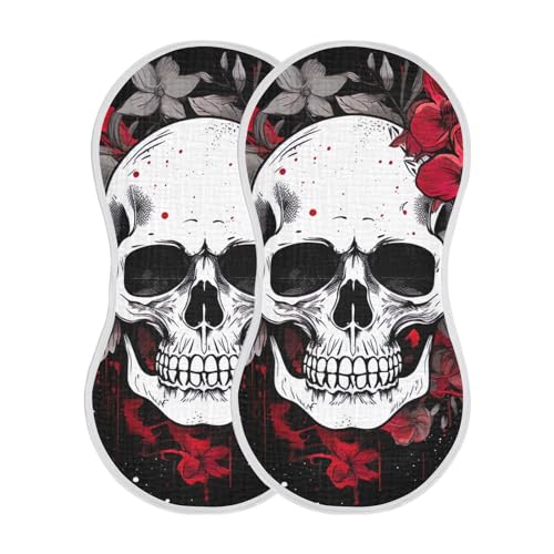 Image of Flower Halloween Sugar Skull Muslin Baby Burp Cloths, Large Absorbent Cotton Muslin Burp Cloths Set of 1, Washcloths, Face Towel, Bibs for Newborn Boys Girls, 11 x22 Inch