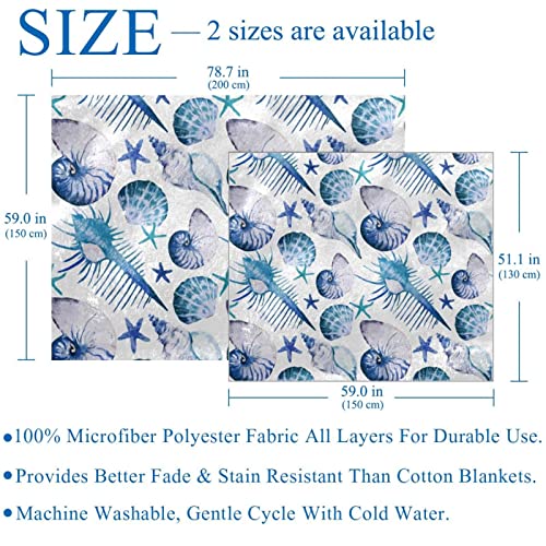 Couverture microfibre 150x200cm douce au motif coquillage pour lit