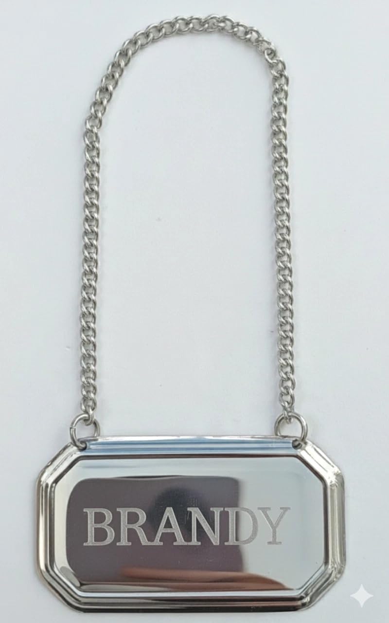 County Engraving Personalised Silver Plated Decanter Label Tag Chain - Engraved Gin Whisky Brandy (Brandy)