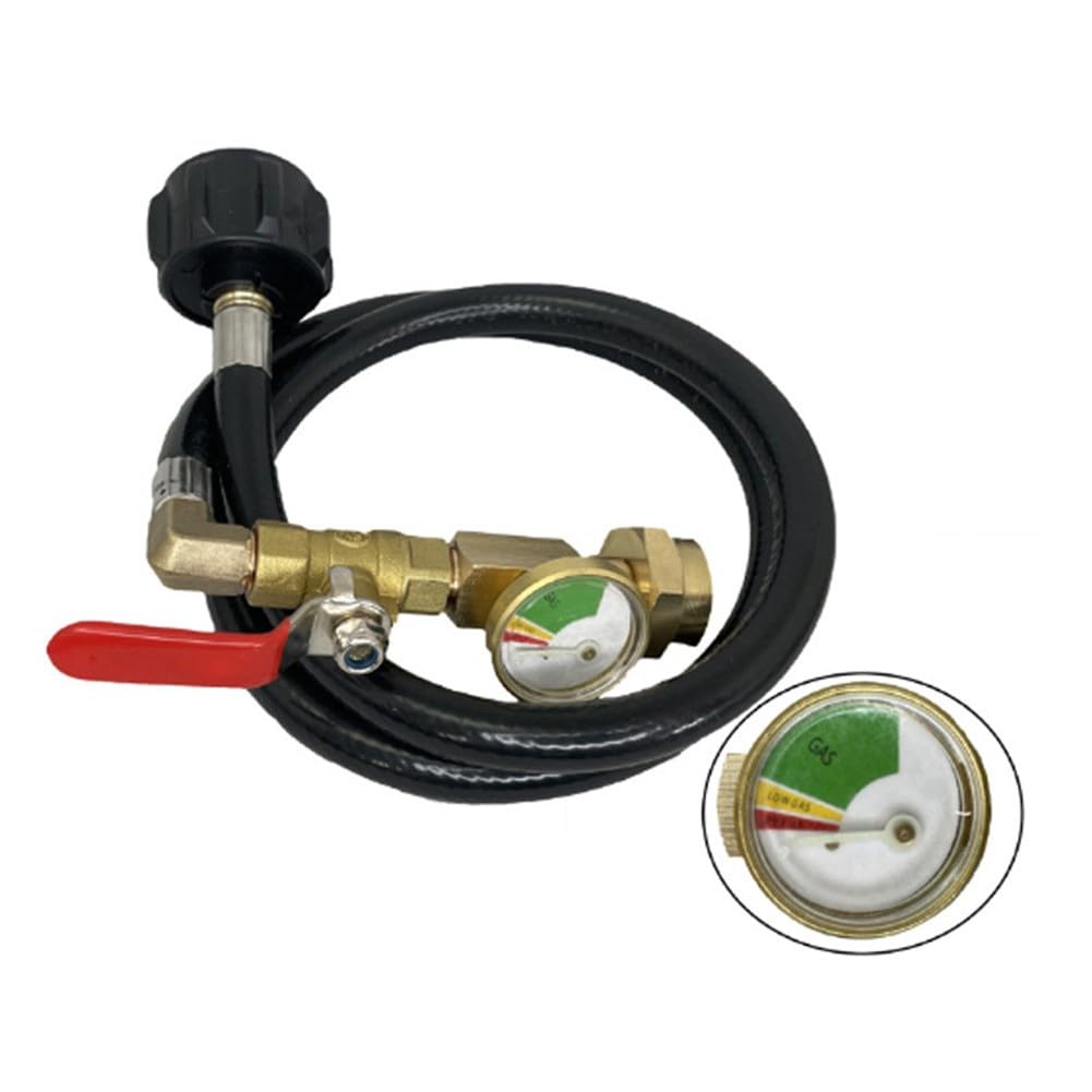 KiraKira Mosiężny adapter do napełniania propanu z manometrem, bezpieczny wąż transferowy, butelki 0,5 kg, ze zbiorników 18 kg, akcesoria do grilla na świeżym powietrzu