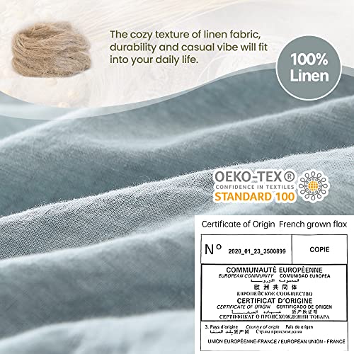 Simple&Opulence 100% Belgian Flax Linen Duvet Cover King Size -3 Pieces - Natural Flax French Country Bedding Set - Breathable Farmhouse Comforter Cover With Coconut Button Closure -Dusty Blue #TOP3