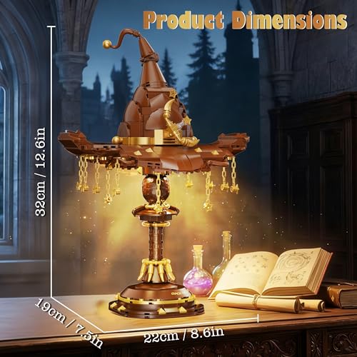 Image of Vziimo Magic Hat Lamp Building Set, MOC Light-Up Wizard Hat Desk Retro Lamp Set with Stars and Chains, Idea Mystical Academy Gift Toy for Movie Fans Teens Adults (698PCS)