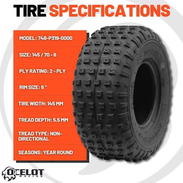 Miniatura 9 de Ocelot P319 Sport ATV Neumáticos, neumáticos ATV para cuatro ruedas, neumáticos ATV 14570-6 con patrones de banda de rodadura no direccionales,