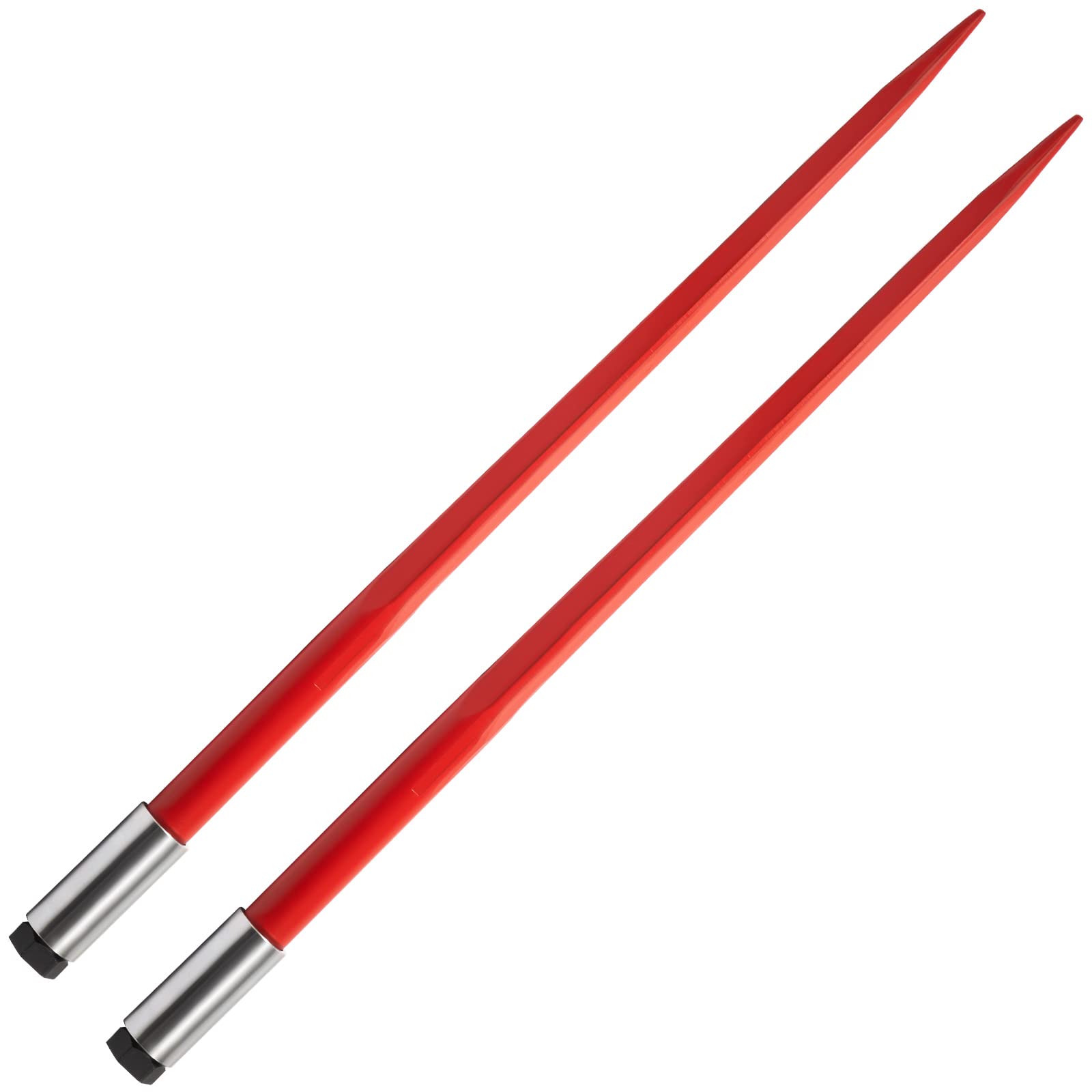 VEVOR Lanza de heno 110 cm 2 lanzas cuadradas para pacas de heno punta de fijación rápida, capacidad de 1360 kg horquillas para pacas recubiertas de rojo funda de tuerca hexagonal para tractores