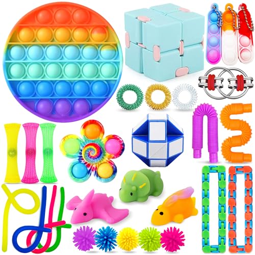 Chennyfun Kit de Juguetes Sensoriales, 30PCS Juguetes Antiestrés, Juguetes Aliviar el Estrés con Cubo Infinito, Mochi Squeeze Toys, para Aliviar el Estrés y el Ansiedad Niños y Adultos, Autismo, TDAH Chennyfun Kit de Juguetes Sensoriales, 30PCS Juguetes Antiestrés, Juguetes Aliviar el Estrés con Cubo Infinito, Mochi Squeeze Toys, para Aliviar el Estrés y el Ansiedad Niños y Adultos, Autismo, TDAH