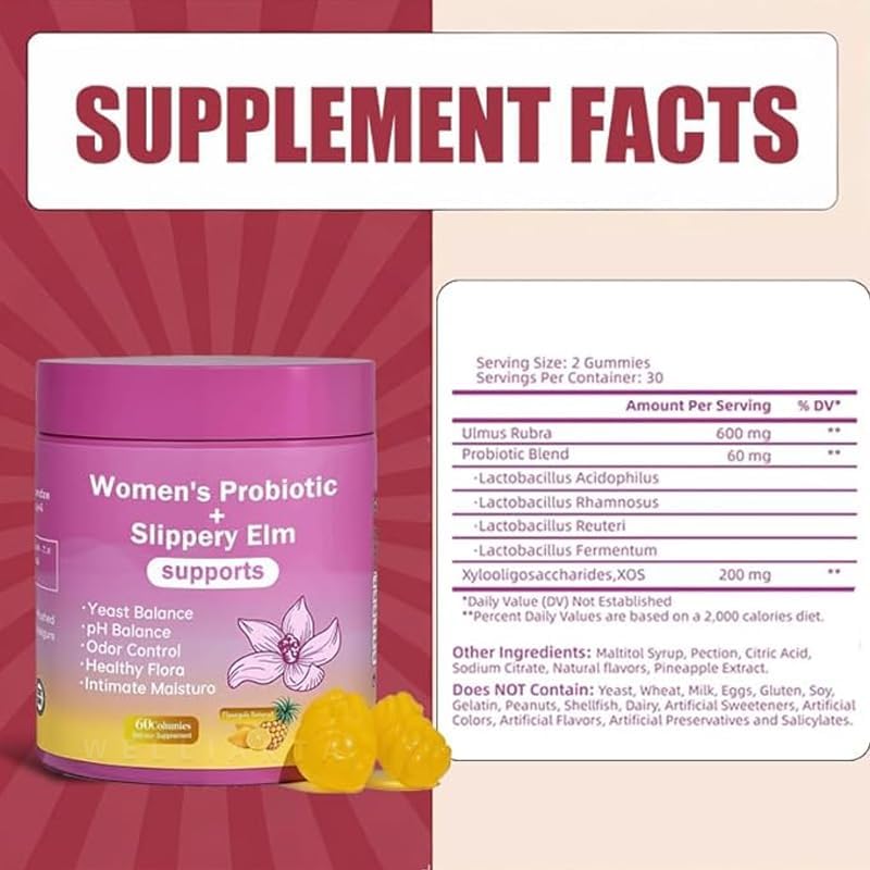 Miniatura 3 de Gomitas de probióticos femeninos, apoya el equilibrio del pH y la comodidad, la salud intestinal y el sistema inmunológico con mezcla resbaladiza,