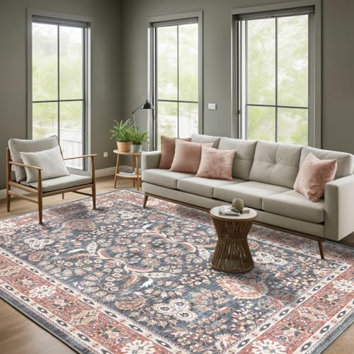 Dotiiorug Washable Rugs 5x7 Vintage Dark Floral Oriental Rug for