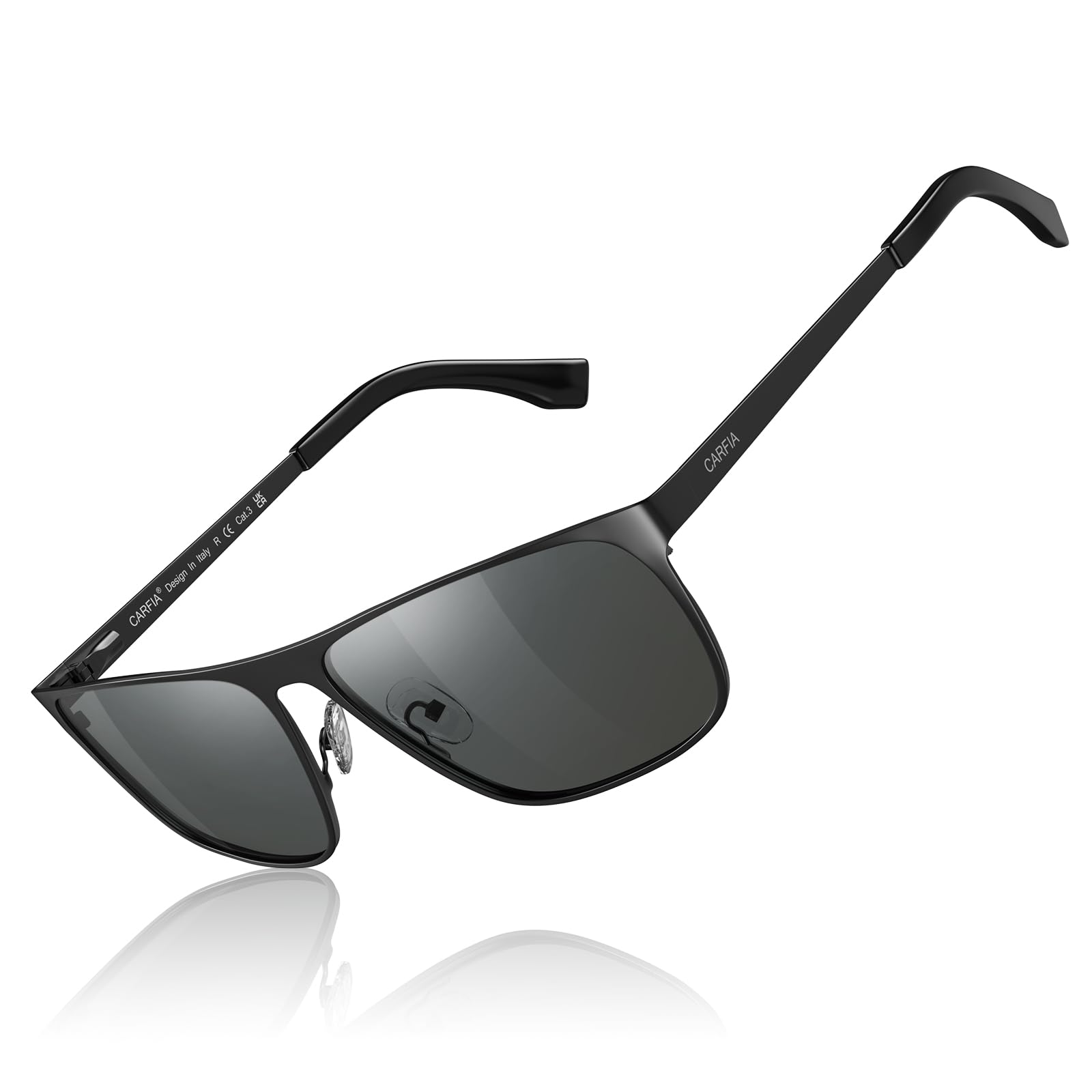 CARFIA Eleganckie Okulary Przeciwsłoneczne dla Mężczyzn Okulary Polaryzacyjne UV400 Okulary do Jazdy Samochodem z Metalową Oprawką Cat.3