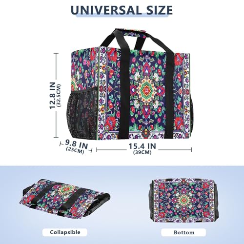 YETTASBIN Mexican Floral Large Foldable Travel Tote Bag, Lightweight Waterproof Swim Pool Bag with Handles & Pocket for Beach Outdoor, Reusable Grocery Bag for Kitchen, Shopping3