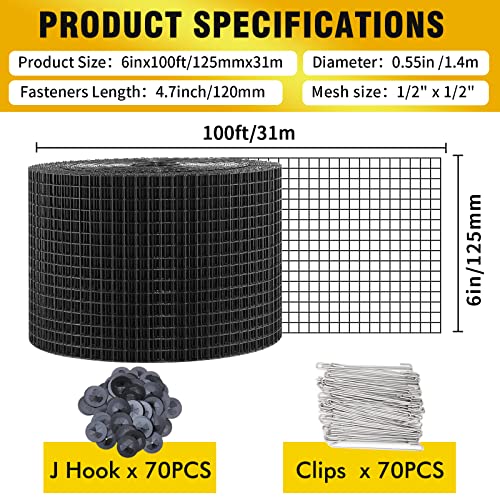 6In X 100Ft Solar Panel Bird Guard,Solar Panel Roof Protection Net 1/2Inch Mesh Pvc Black Vinyl Coated Galvanized Net 70 Fastener Clipsused For Bird,Animal Control #TOP5