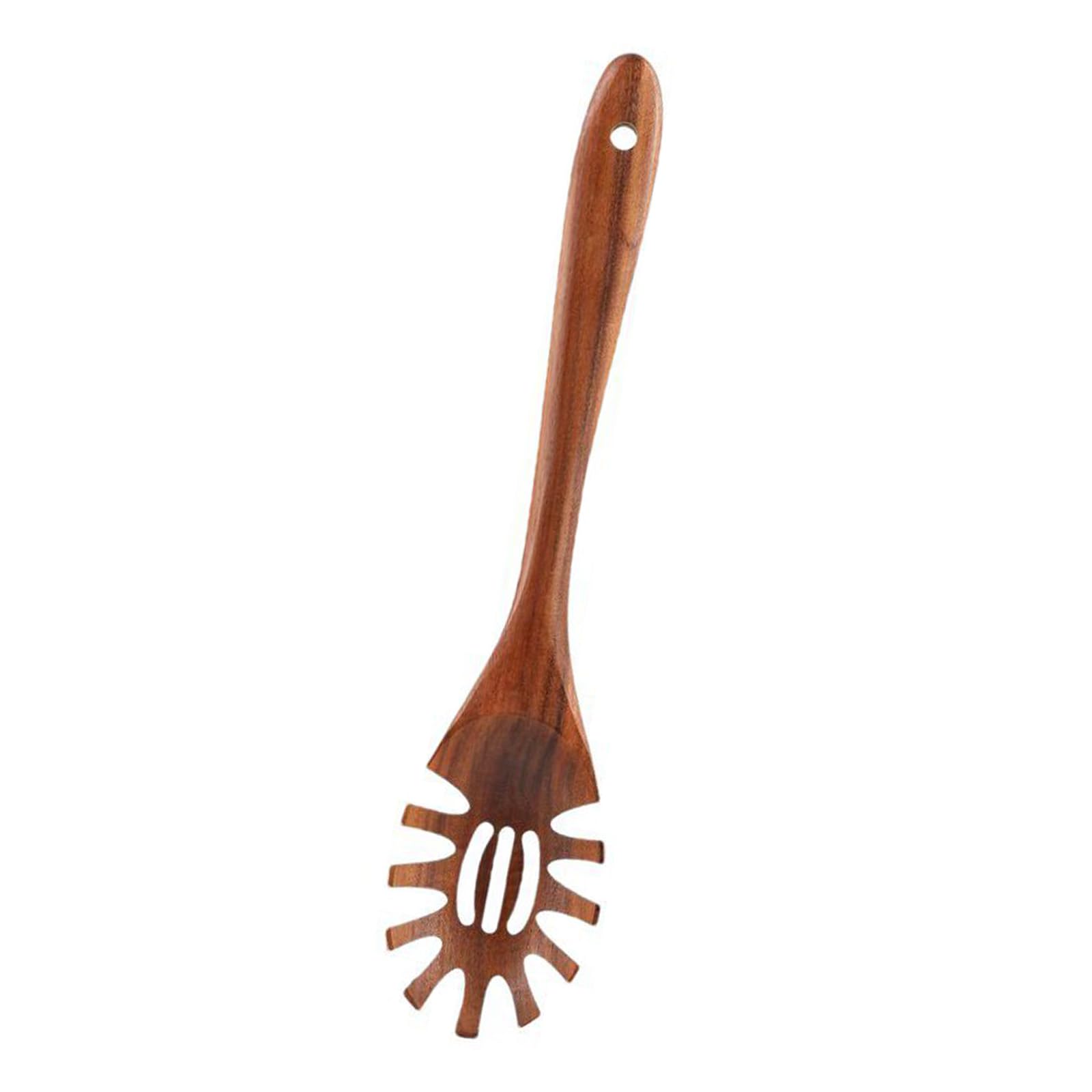jiingekk Smooth Surfaces Noodles Serving Tool Wooden Ergonomic 30cm Spoon Spaghetti Fork Tongs with Teeth Wooden Noodles Spoon