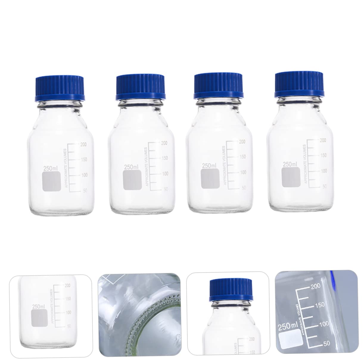 4 Piezas botella de vidrio mason jars botellas de muestra botellas de almacenamiento de medios de laboratorio de vidrio transparente de sellado