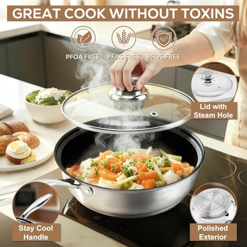 Colourcoco Stainless Steel Pan Set - 15-Piece Non Stick Pots and Pans Set with Quick Even Heating, Non Stick-Free Cookware, Induction Pan Set Oven Safe with Stay-Cool Handle - Image 3