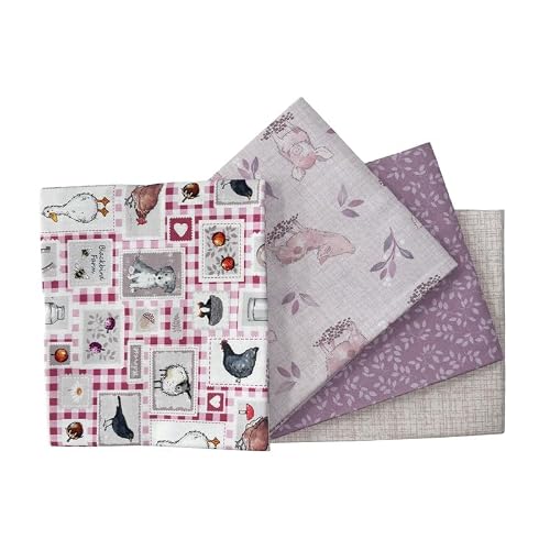The Craft Cotton Co. Blackbird Farm by Susan Wheeler 100% Cotton 55x45cm Wide 4Pcs Fat Quarter Bundle for Crafts, Quilting, Sewing
