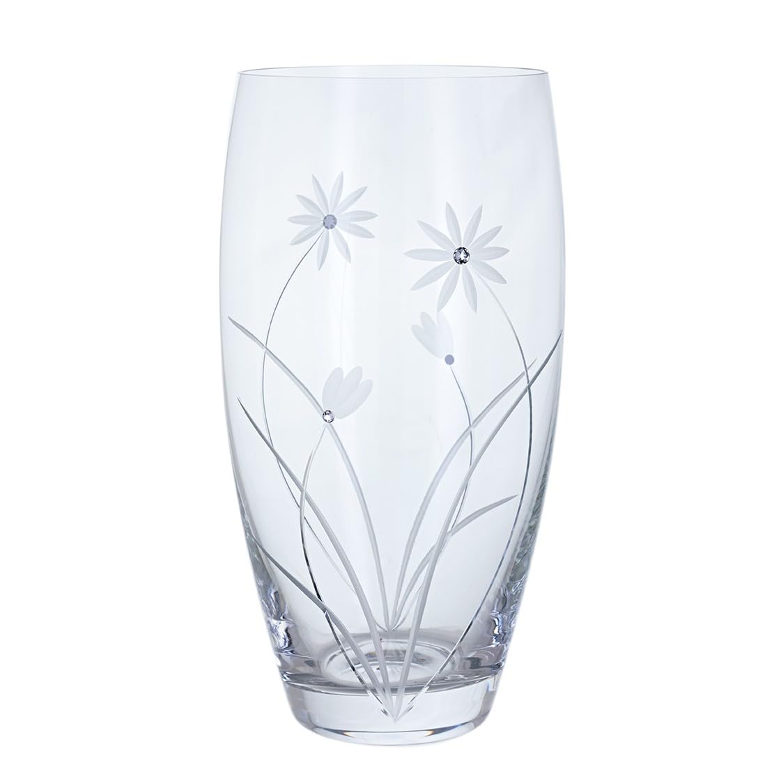 Dartington Crystal Glitz Daisy Vase, Single | Crafted with gorgeous floral etchings and sparkly elements | 260mm (h) | Vases that make the perfect home décor addition | Gift for family or friends