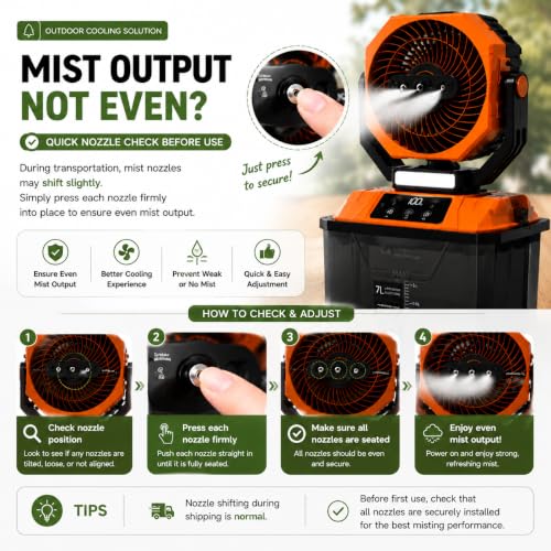 Image of Portable Misting Fan for Patio, Outdoor Cooling Fan, 7L Water Tank, 20000mAh Battery, Remote Control, 1-12H Timer, 90 Oscillation, 5 Speeds & 4 Mist Levels, Camping, Beach, Fishing