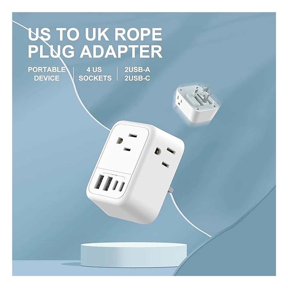 Adaptador de Viaje Plegable para Reino Unido 8 en 1 con USB-C