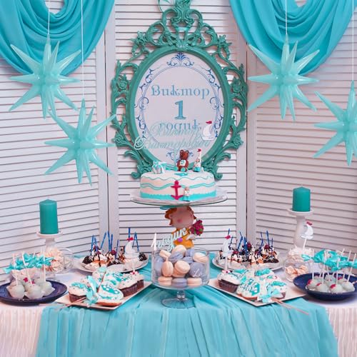 Image of TONIFUL 4 Pcs Star Balloons Pastel Blue Foil Explosion Party Decoration | 22 Inch Large Mylar Star Balloon for Christmas New Year Boys Birthday Party Wedding Baby Shower Photo Booth Supplies
